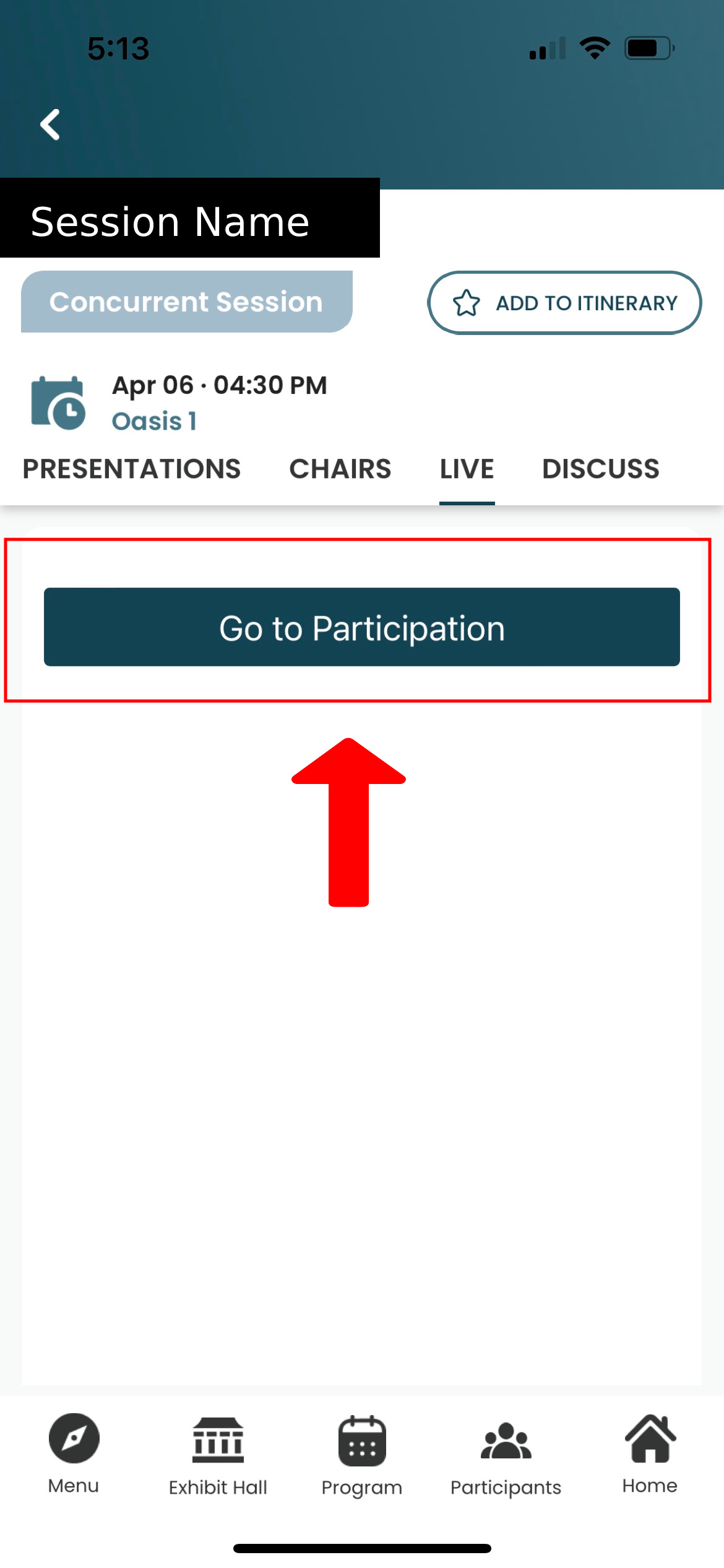 Go to Participation screen in mobile app