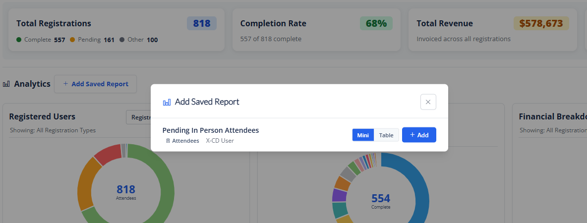 Saved reports widget example